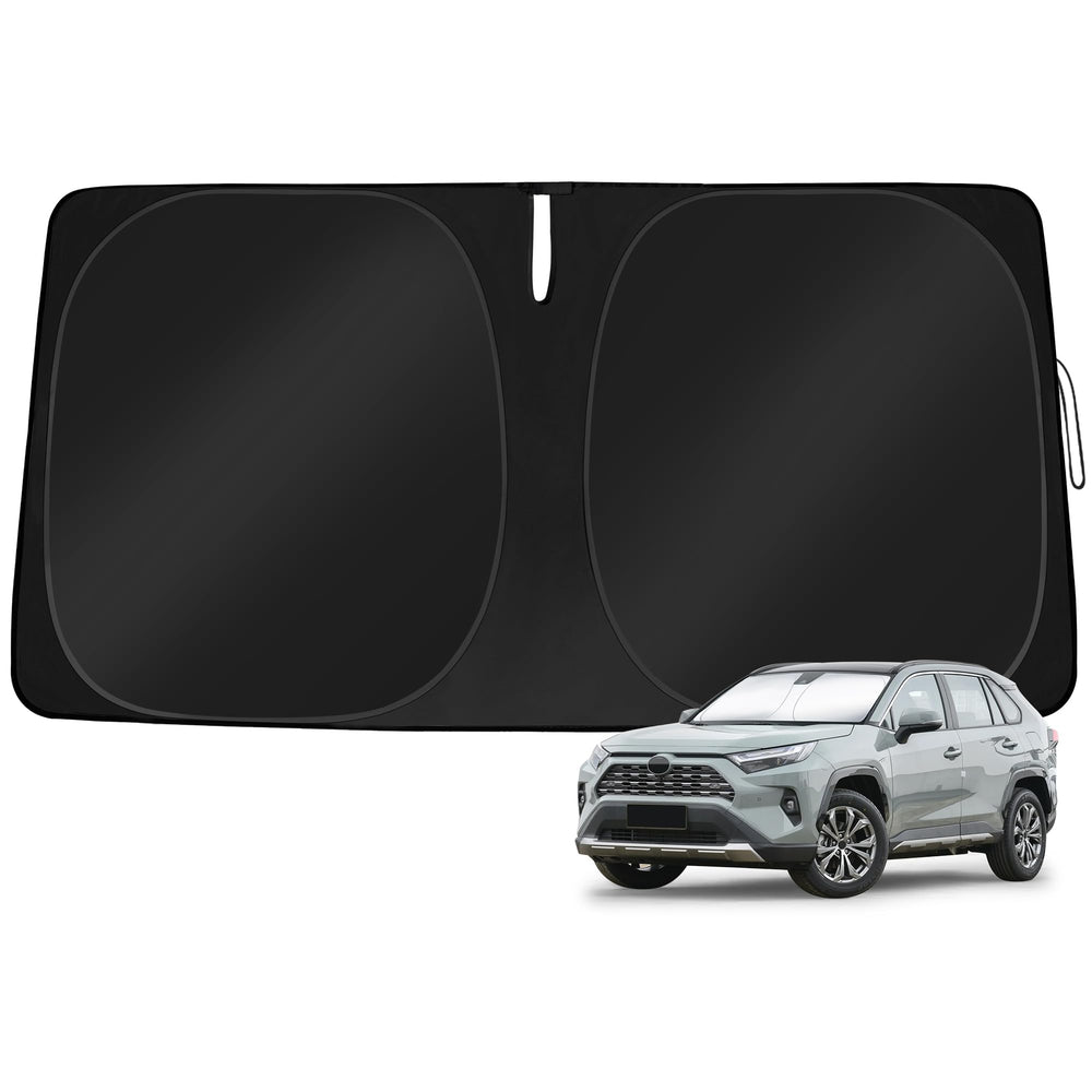 TOBNIFFD front-fit sun shade installed perfectly on RAV4 windshield keeps interior cool