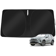 TOBNIFFD front-fit sun shade installed perfectly on RAV4 windshield keeps interior cool