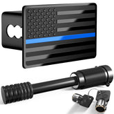 TOEASYTY front view of American flag hitch cover showing bold Blue Line and clear fit