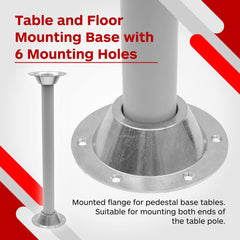 TonGass flange mounted under tabletop showing short screws and secure pedestal connection benefit durability