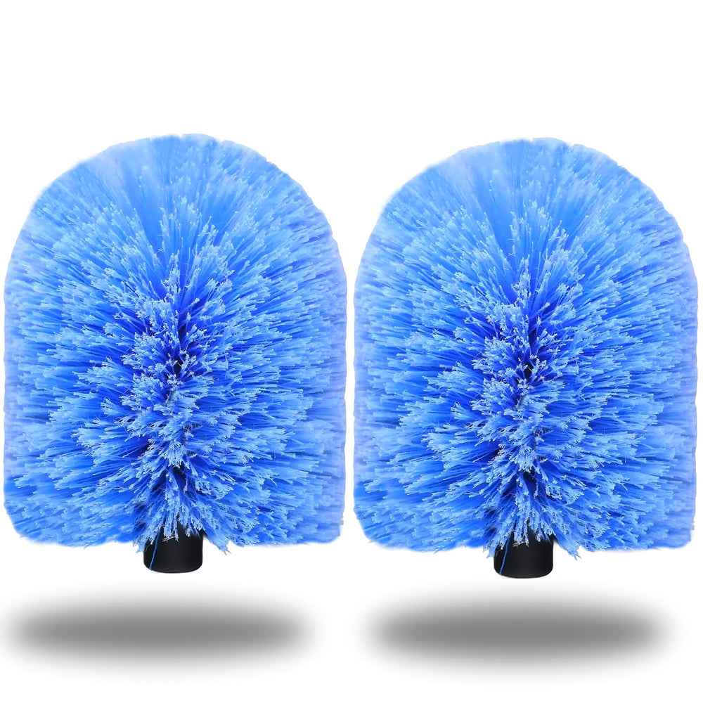 Tonmp front view of two blue duster heads showing size and shape, for efficient cobweb removal
