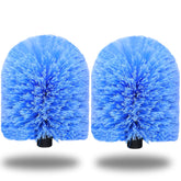Tonmp front view of two blue duster heads showing size and shape, for efficient cobweb removal