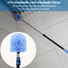 Tonmp duster head attached to an extension pole in use, allowing safe high-reach cleaning