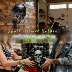 Tooyuart skull helmet holder side profile showing sturdy metal bracket