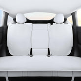 TOPABYTE rear seat covers front view showing precise Model Y fit and protection