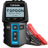 TOPDON BT100 front view showing screen and controls for quick battery checks