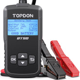 TOPDON BT50 front view showing compact tester and easy-read display for quick diagnostics