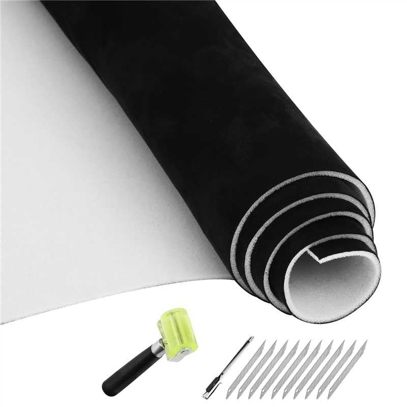 Topfurn full roll of black suede headliner covering a workbench, shows size and coverage benefits