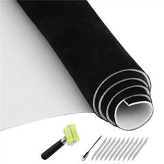 Topfurn full roll of black suede headliner covering a workbench, shows size and coverage benefits