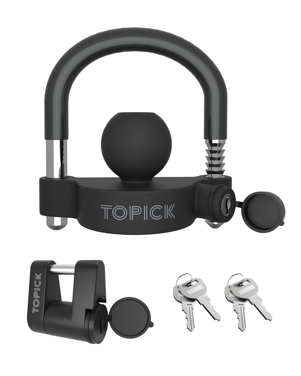 TOPICK front packaging of trailer lock set showing both locks