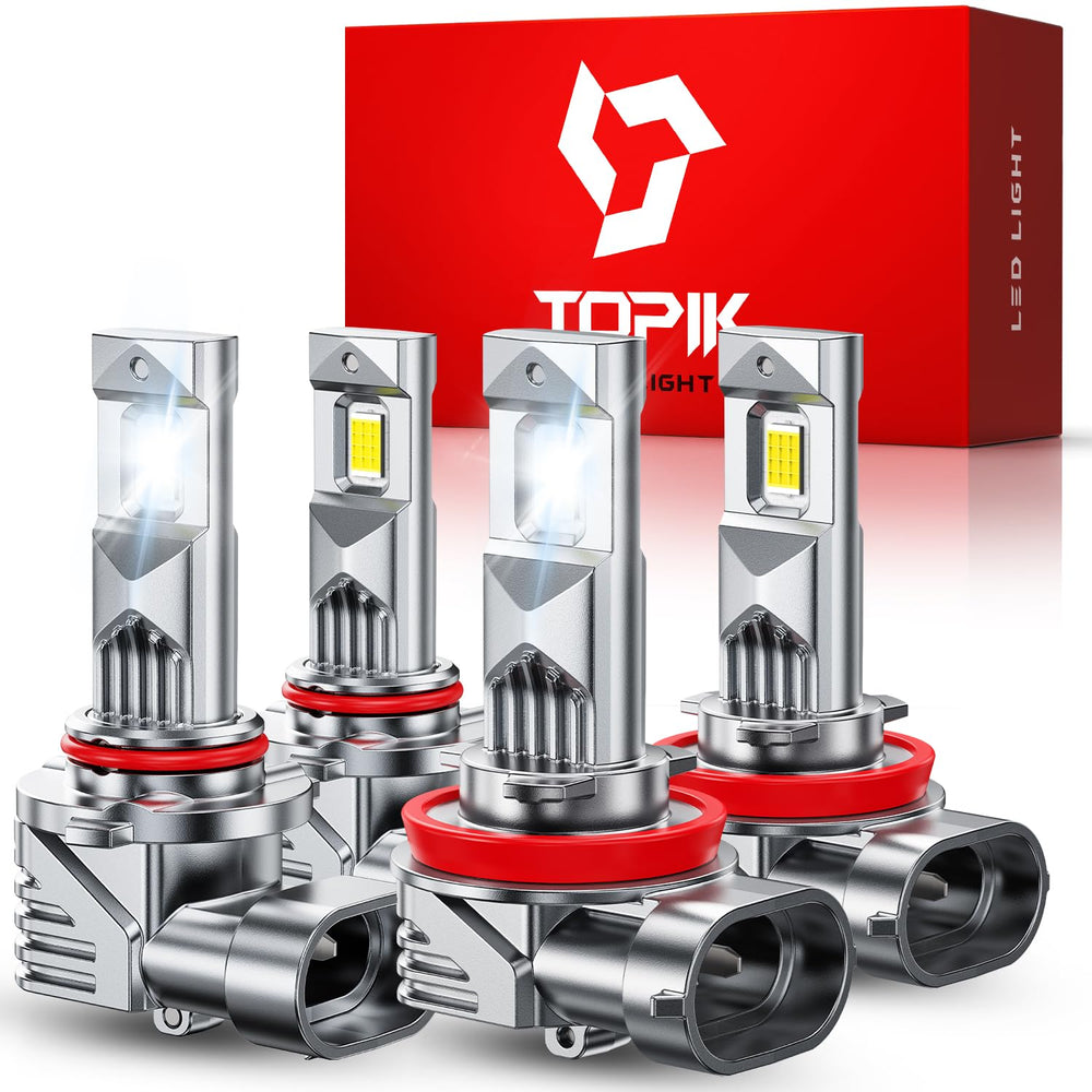 TOPIK front packaging showing 9005 H11 combo and quick benefits