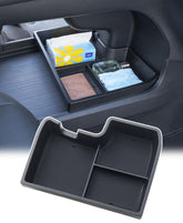 TOPINSTALL front view under console showing organized storage and neat fit