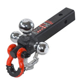TOPTOW front view tri-ball hitch mount showing all three balls and benefits