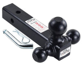 TOPTOW front view tri-ball hitch showing three tow ball sizes and quick switching benefit