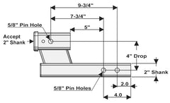 TOPTOW side profile showing reversible 4" drop or rise for improved hitch alignment
