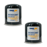 Torque front view of two air dryer cartridges showing product and readable identifiers for quick fit