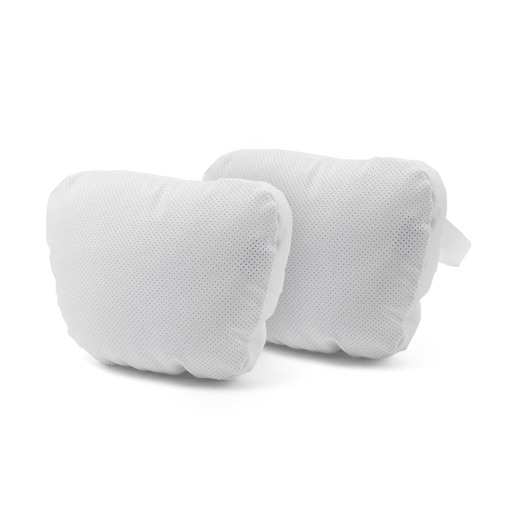 TPARTS front view of two white headrest pillows showcasing matching Tesla style and clean look