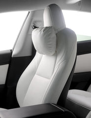TPARTS front view white headrest showing clean Tesla-matching finish and fit