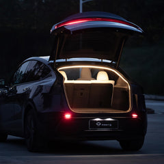 TPARTS trunk LED strip front installation showing fit and soft illumination