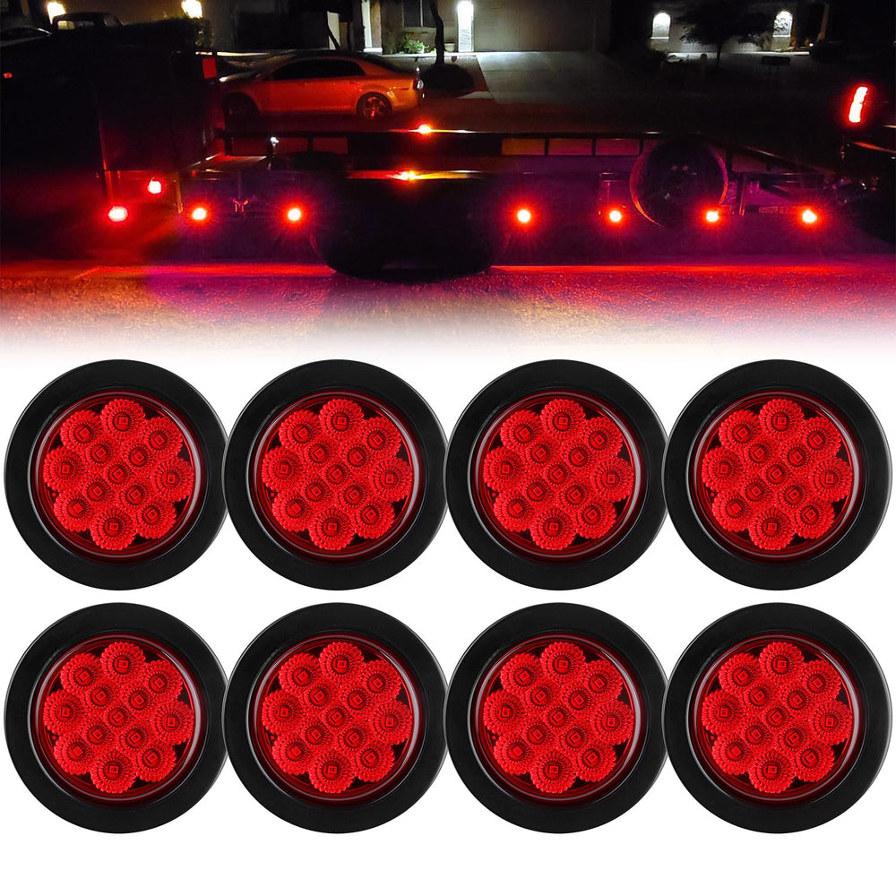 Traberm front view of red round LED marker light showing clear lens and benefit of visibility