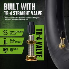 TRAVERSEVOLT tube installed on a mini dirt bike wheel demonstrating correct fitment
