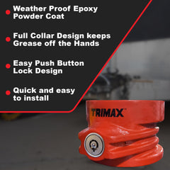 Trimax close-up of full collar protecting king pin and reducing grease transfer