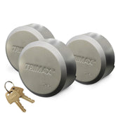 Trimax front view of puck lock showing durable body and increased security