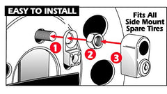 Trimax lock installed on a side-mounted spare tire demonstrating theft deterrent
