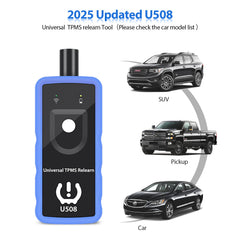 TRISCO U508 in hand for scale demonstrating compact, portable TPMS tool convenience