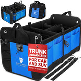 TRUNKCRATEPRO front view of blue organizer showing roomy compartments and tidy storage