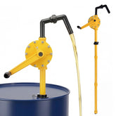 TRUPOW front view showing pump mounted on 55-gallon drum for quick transfer