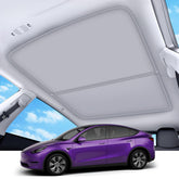 TSLDRV front view of sunshade showing perfect Model Y fit and instant cooling