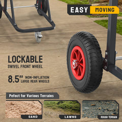 TUFFIOM lockable swivel wheel detail showing secure positioning advantage