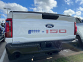 TufSkinz front view of F-150 tailgate emblem insert showing precise fit and clean look