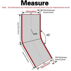 TuoLauthon side profile of elbow illustrating bend angle and reinforced body