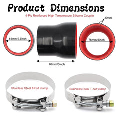 TuoLauthon stainless steel T-bolt clamps detail for secure, even sealing under boost