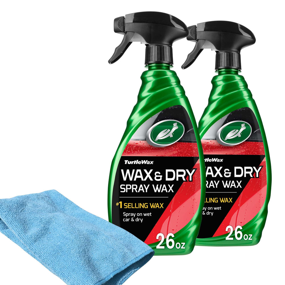 Turtle Wax front packaging showing two 26 oz bottles and included towel for convenience