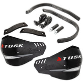 TUSK handguards front view showing black aluminum bar and MX-style shield, protects levers