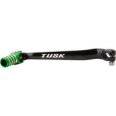 TUSK folding shift lever front view showing black arm and green tip for durable control