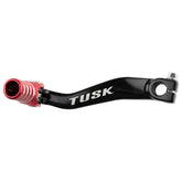 Tusk folding shift lever front view showing black body and red tip, durable OEM-fit benefit