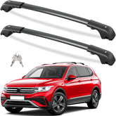 Tuyoung crossbars front profile on Tiguan showing integrated fit and clean look
