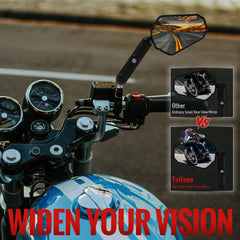 Tvitano mirror mounted on an adventure motorcycle demonstrating improved rear visibility