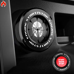 Tybasthe front view of black Mandalorian start button cover showing design and protection
