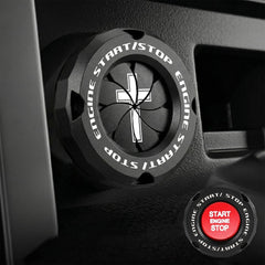 Tybasthe front view of the black start button cover showing fit and finish