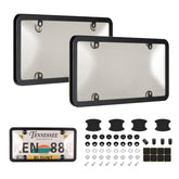 Tzuoen front view of both clear license plate covers showcasing neat, protective fit