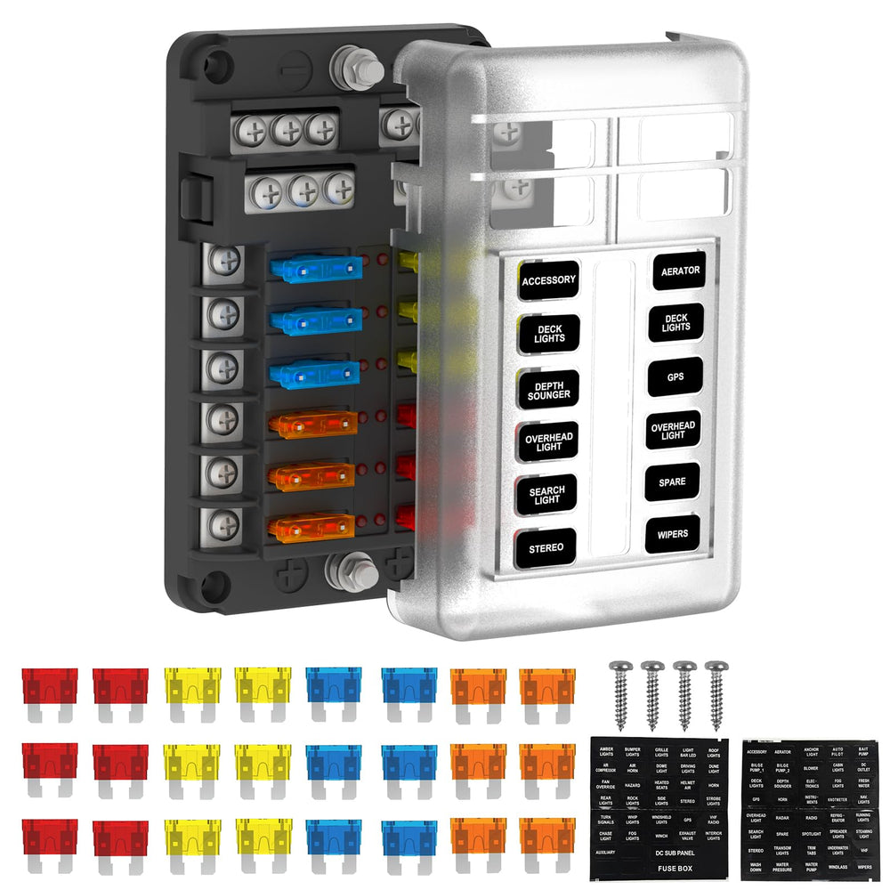 UCkasayfy fuse block front view showing all twelve fuse slots and organized layout for easy installation
