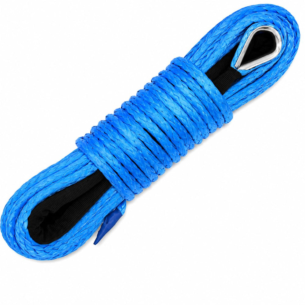 Ucreative blue synthetic winch rope front view showing compact coil and color advantage