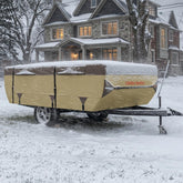 Umbrauto front view of cover protecting trailer from weather