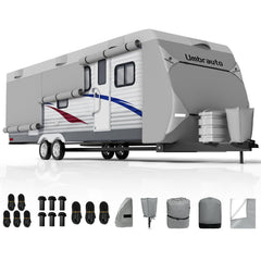 Umbrauto front view on trailer showing full coverage and weather protection