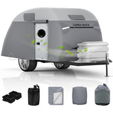 Umbrauto front view of teardrop trailer cover showing complete weather protection